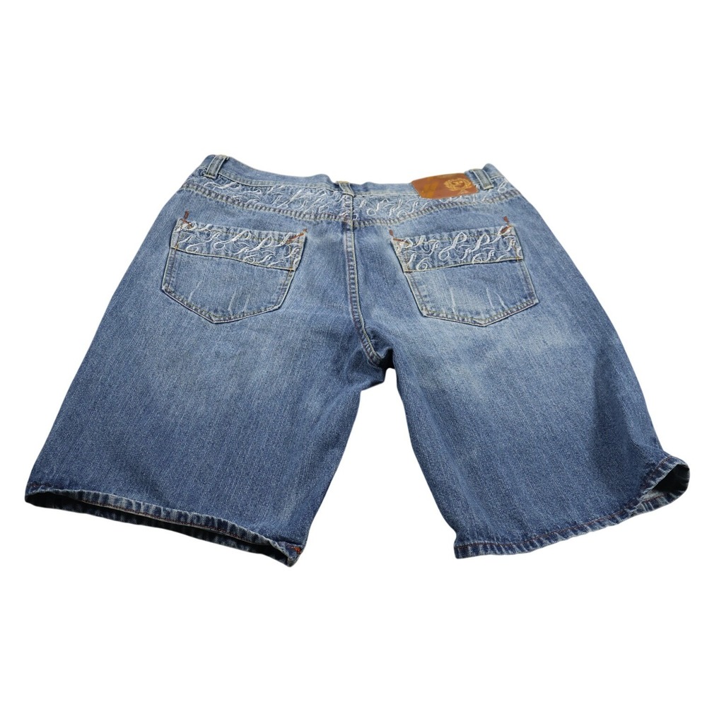 Y2K PHAT CLASSIC ORIGINAL Shorts Mens 38 Blue Denim Bermuda‎ Embroidered Baggy